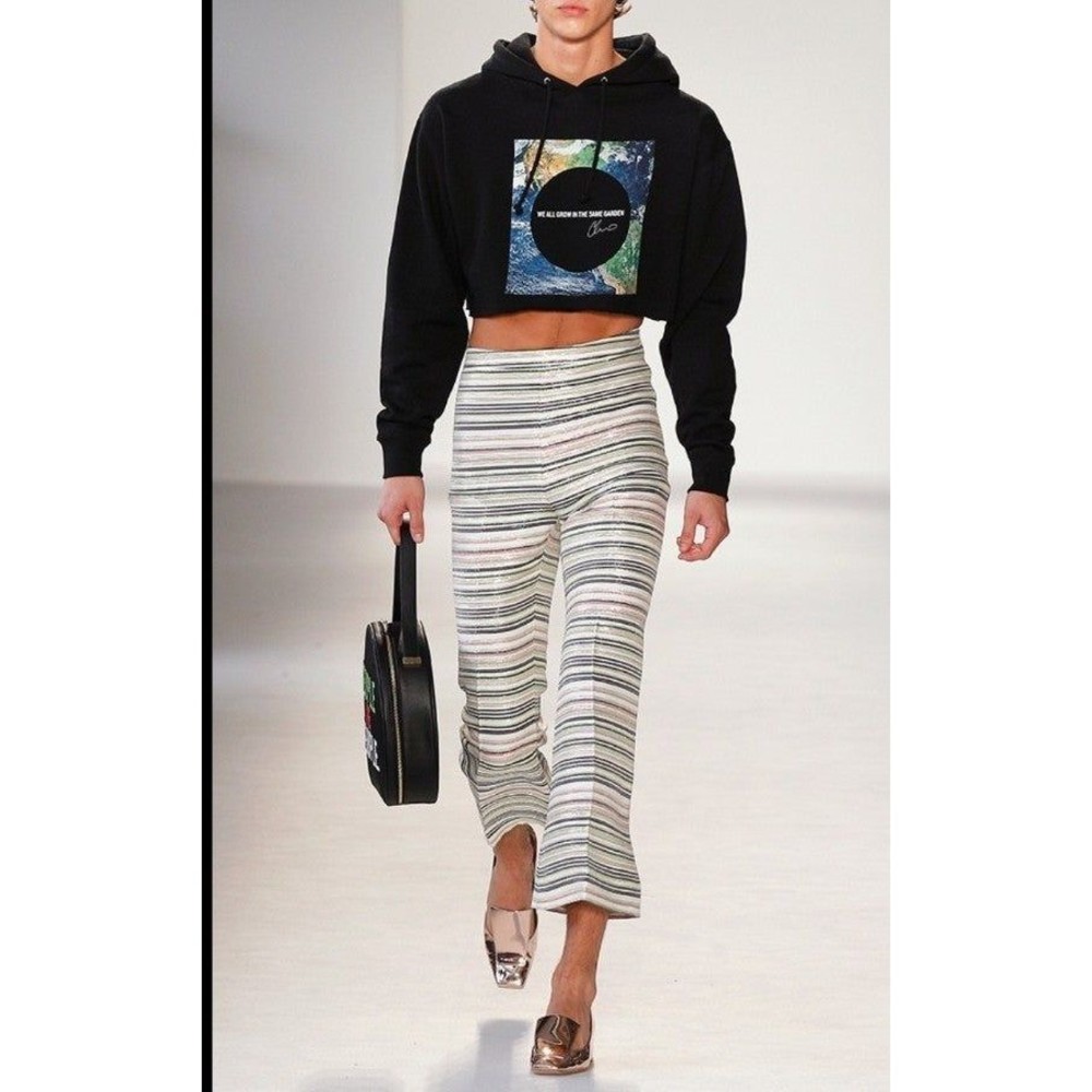 Christian Siriano Runway Multi Striped Pants Metallic High Waisted Cropped sz 10